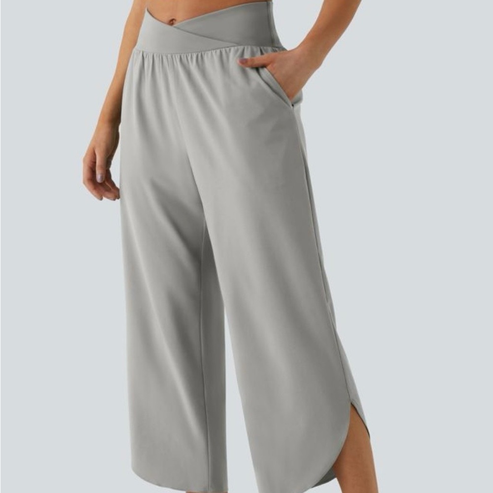 HALARA Wide Leg Cropped Pants in Light Gray - Picture 1 of 6